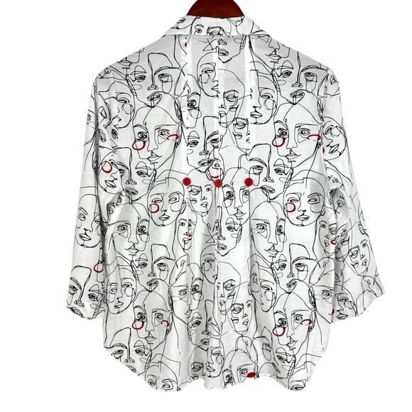 Shana Sz Small Wearable Art to Wear Abstract Blouse Shirt Top Unique White Red - Picture 7 of 7